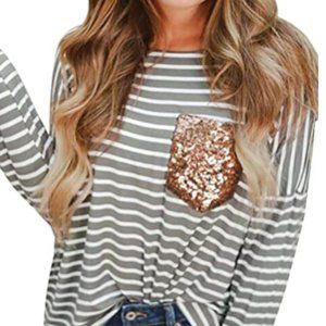 Women's Sequin T-shirt stripe Long Sleeve Shirt